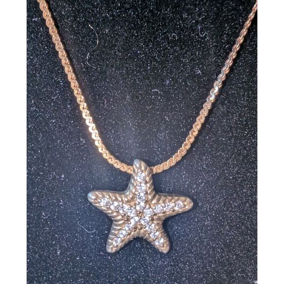 Sterling Silver Starfish Necklace Gold Tone Pendant 18 inch Gold Filled Chain - Picture 2 of 8